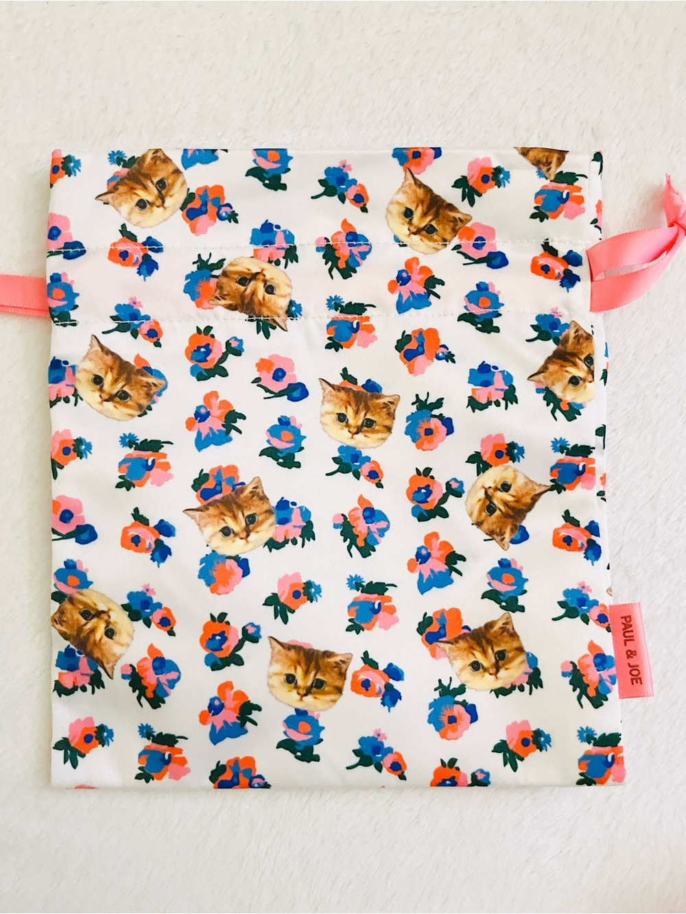 Paul & Joe Cat Floral Print Motif Makeup Cosmetic Drawstring Pouch Bag